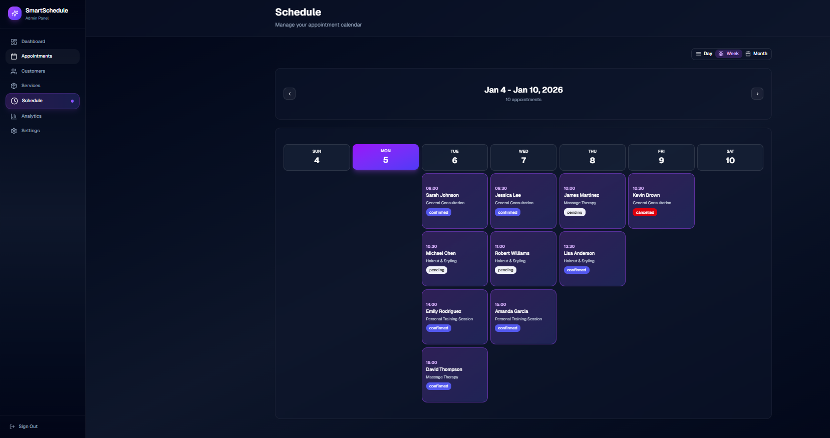 Admin Calendar Dashboard